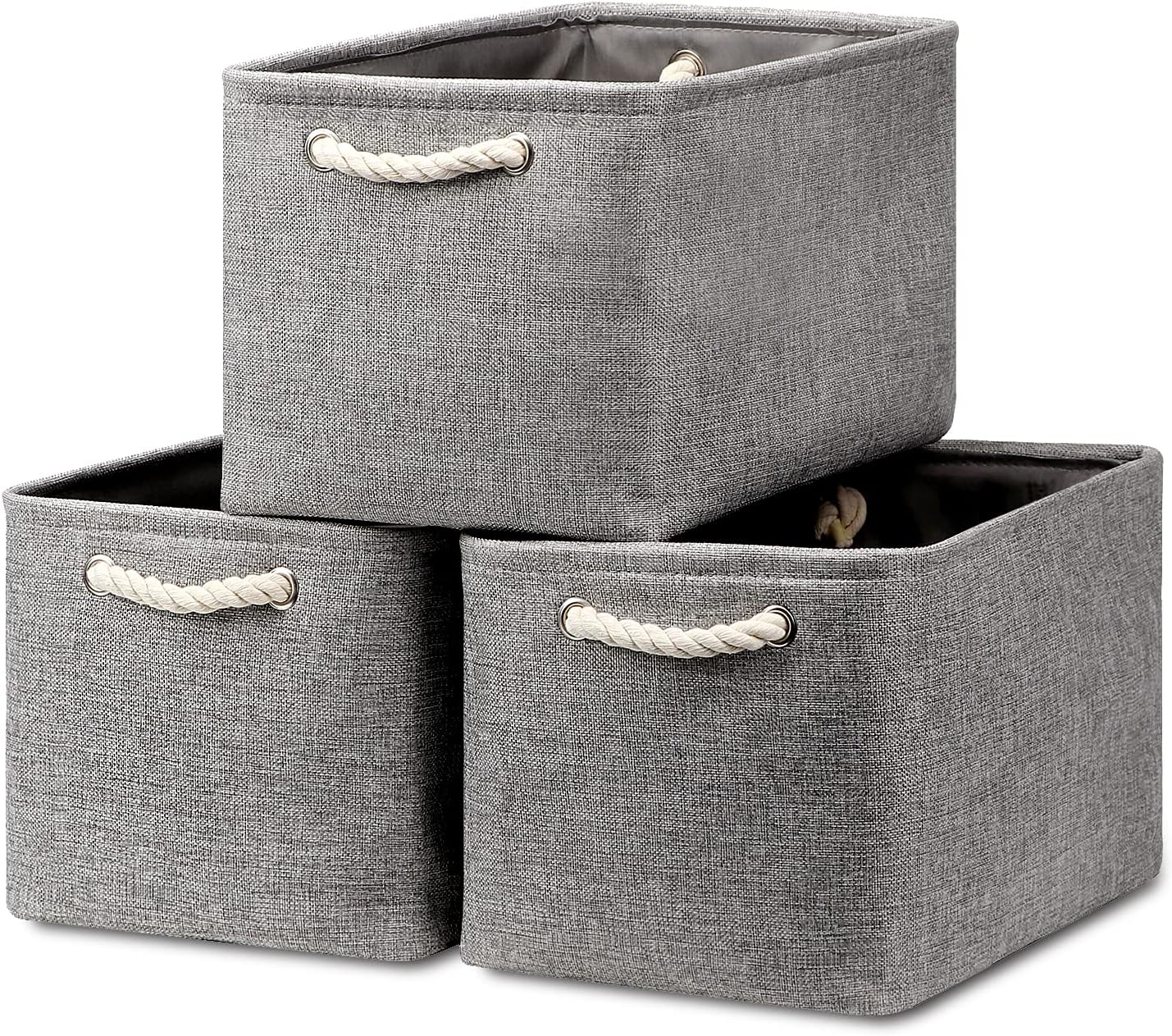HNZIGE Shelf Baskets for Storage(3 Pack) Storage Bins Fabric Storage Baskets for Shelves,Baskets Set for Organizing Clothes,Nursery,Laundry(Gray,15" x 11" x 9.5")