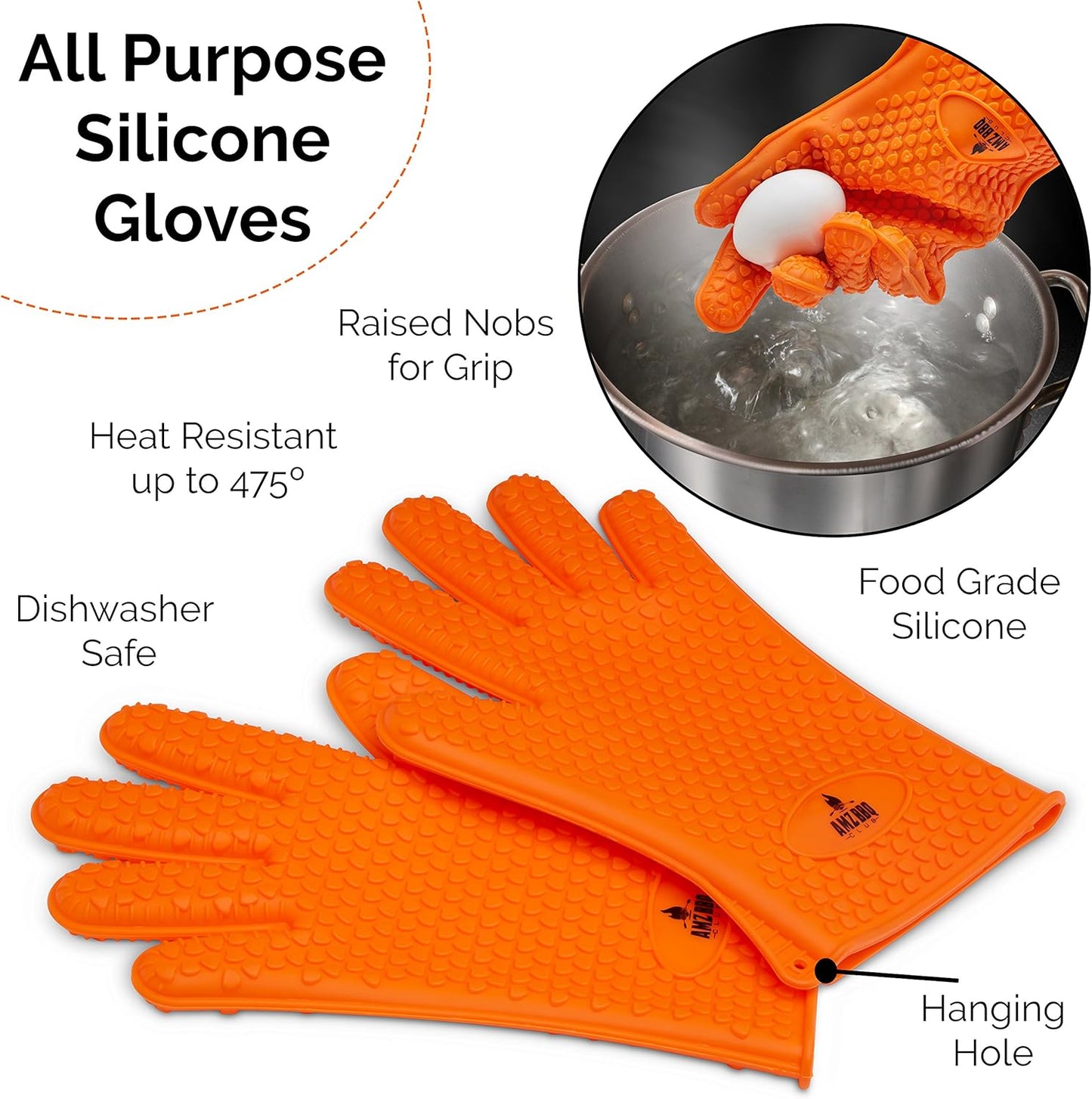 Meat Claws Bbq Grill Accessories Set - 2 Silicone Gloves, Claws For Pulled Pork, BBQ Thermometer - Perfect Smoker Accessories Grilling Tools Gift Set For (Orange Glove-Thermometer-Claw)
