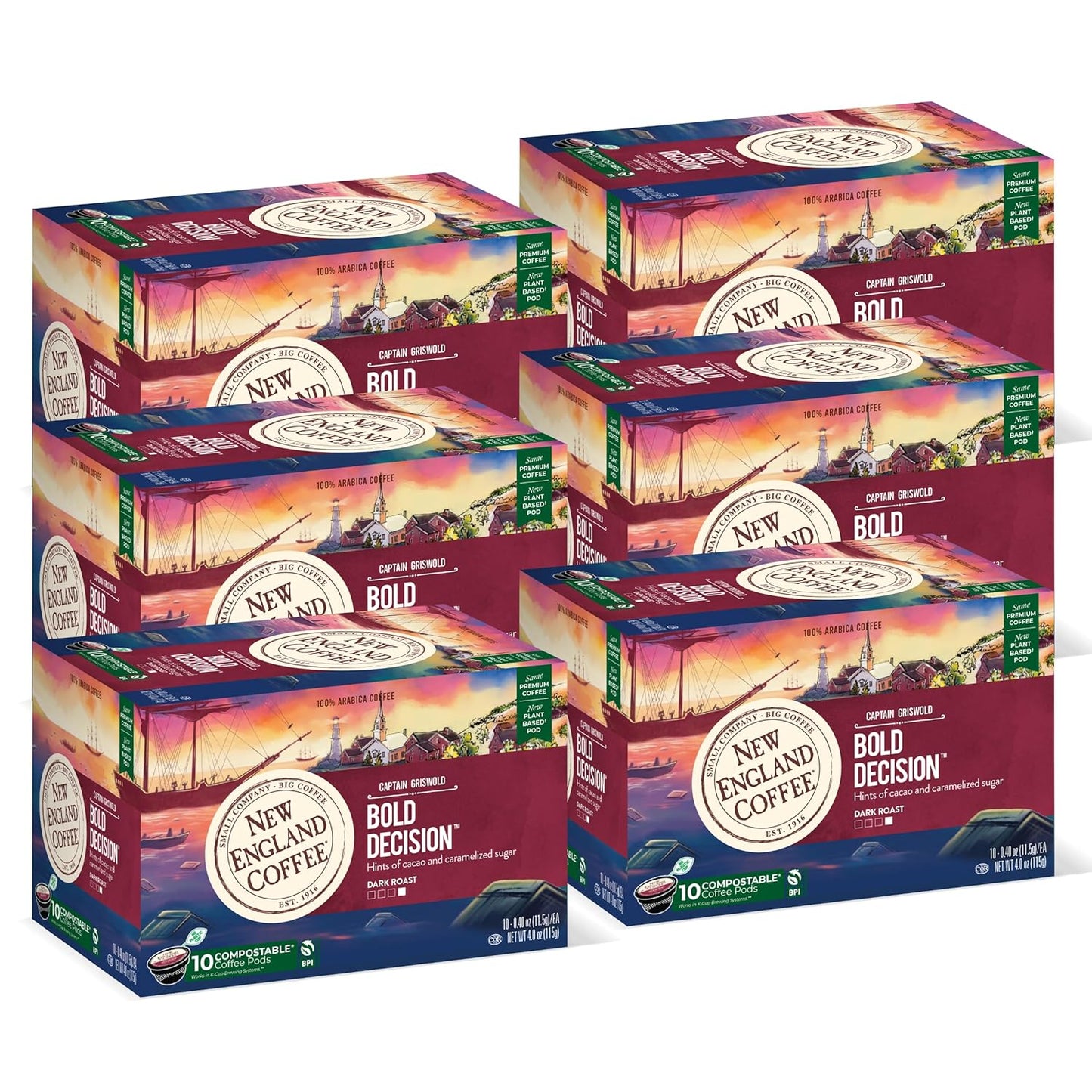 New England Coffee Bold Decision Dark Roast Single Serve Pods, 10ct Box (Pack of 6)