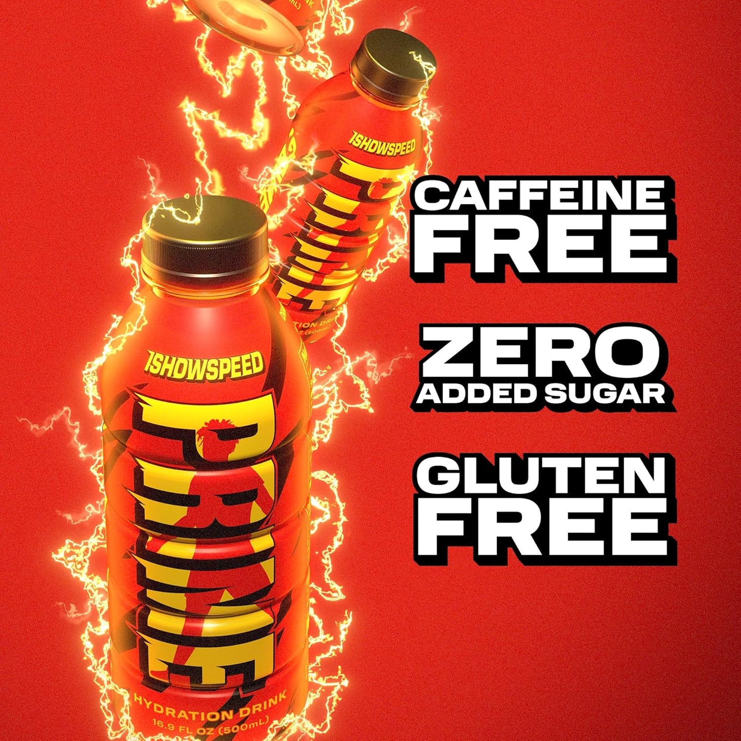 PRIME Hydration ISHOWSPEED, Sports Drinks, Electrolyte Enhanced for Ultimate Hydration, 250mg BCAAs, B Vitamins, Antioxidants, Low Sugar, 16.9 Fl Oz, 12 Pack