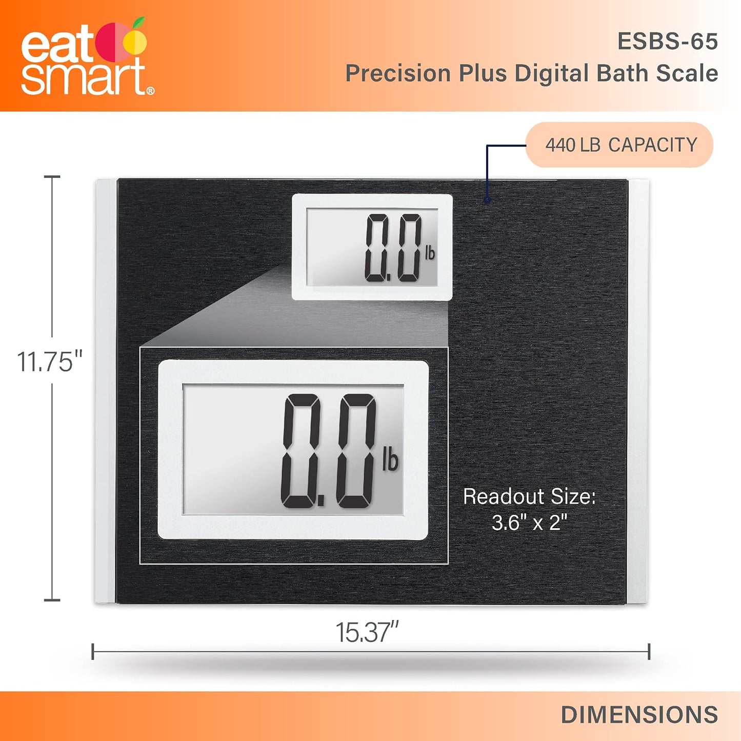 EatSmart Precision Plus Scale for Body Weight, Wide Platform for added comfort. Extra heavy 440 LB capacity