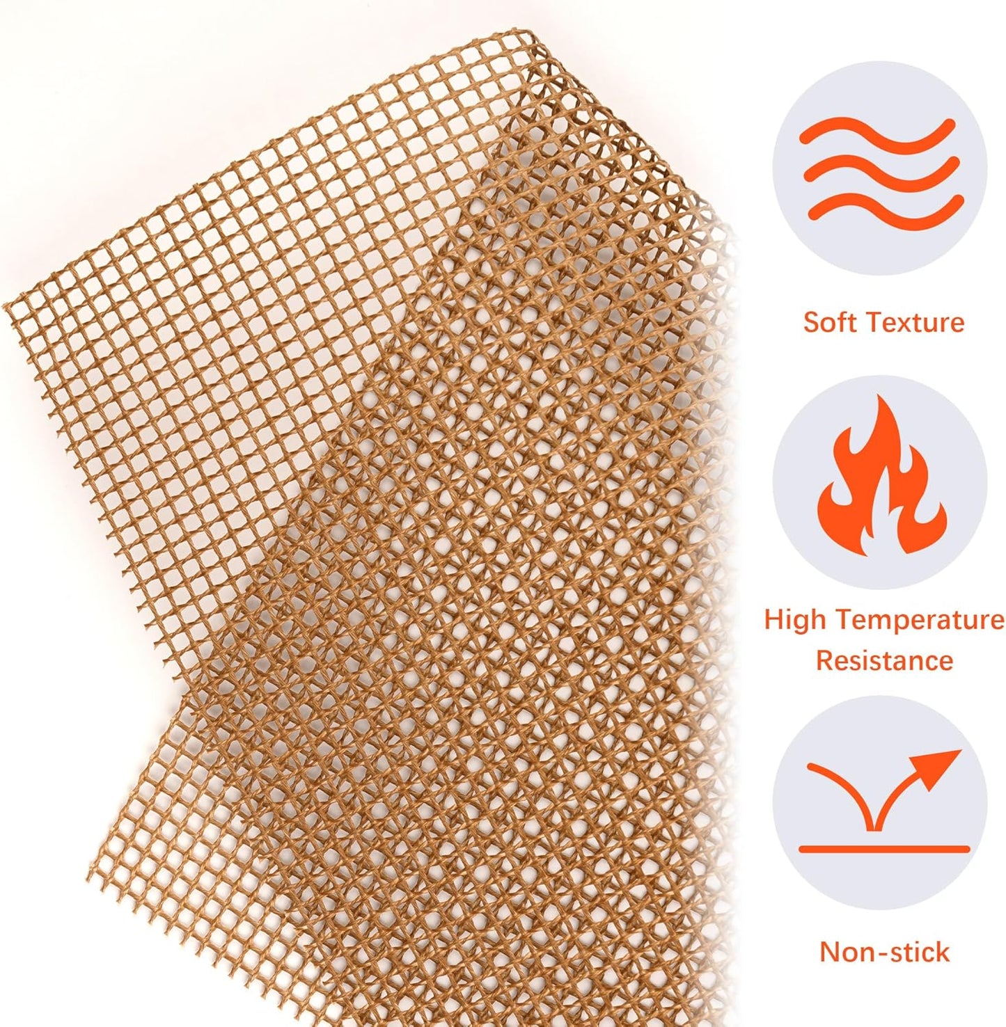 OSVINO Beige Grill Mesh Mat 5 Pack Reusable Non-Stick BBQ Grill Mats 16"x12" Outdoor Barbecue Baking Accessories Works on Gas Charcoal Electric Grill for Grilling Meat, Fish, Steak, Vegetables