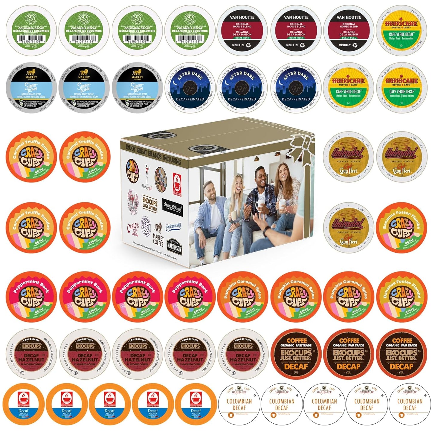 Crazy Cups Decaf Coffee Pods Variety Pack – Flavored & Unflavored Assorted Sampler, 50 Count, Compatible with Keurig K-Cup Brewers