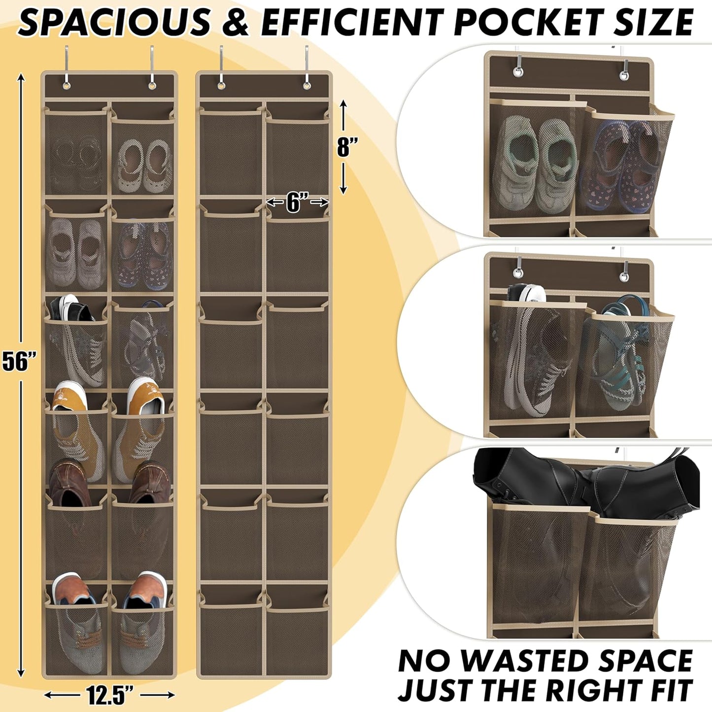Simple Houseware 24 Pockets - 2-Pack 12 Large Mesh Pocket Over Door Hanging Shoe Organizer, Brown
