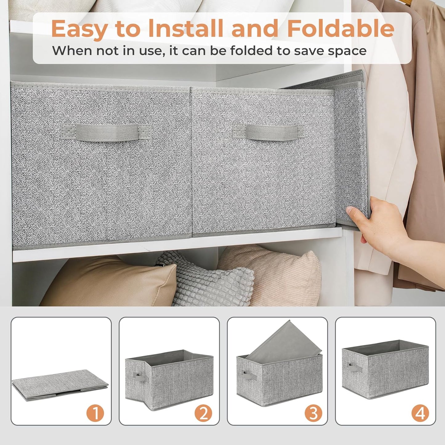 GRANNY SAYS Closet Storage Bins, Storage Baskets for Organizing, Fabric Storage Bins with Handles, Clothing Storage Containers for Organization Wardrobe, Gray, Extra Large, 3-Pack