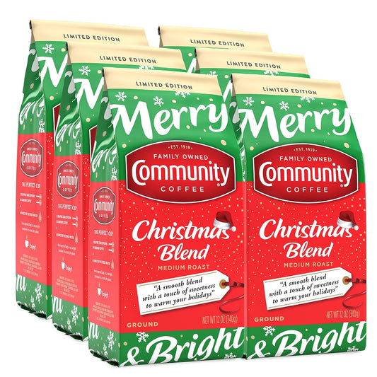 Community Coffee Christmas Blend Ground Coffee, Medium Roast, 12 oz Bag (Pack of 6)