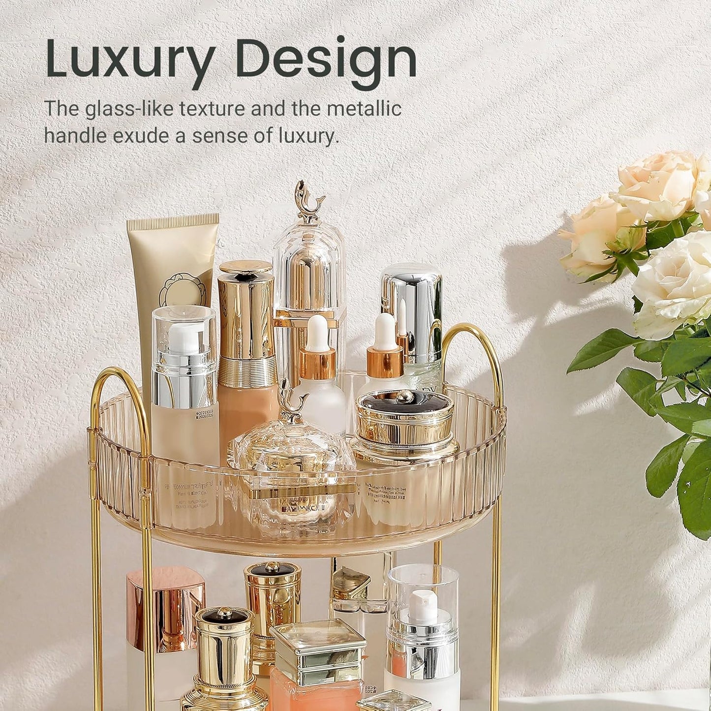 Rotating Makeup Organizer for Vanity 2 Tier,(Gold)