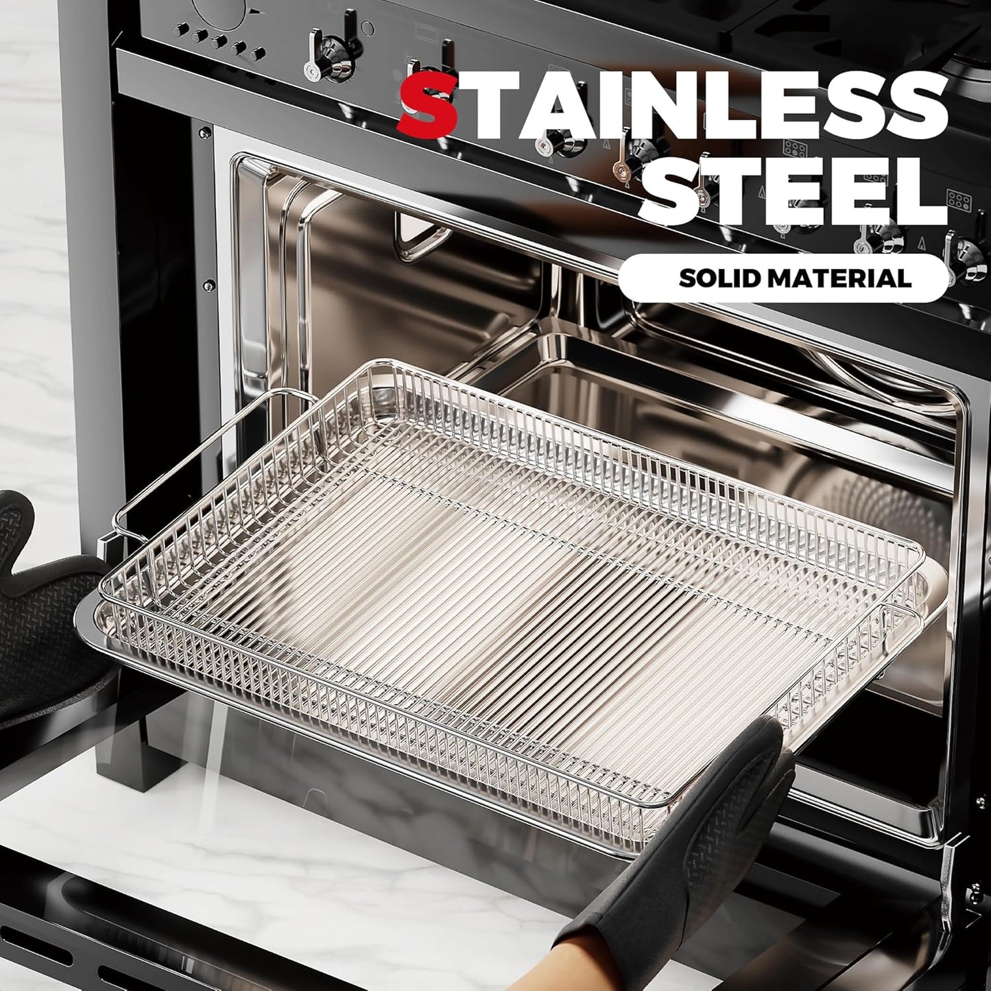 Air Fryer Basket for Oven, Air Fryer Basket and Stainless Steel Baking Tray Pant Oven Air Fryer Pan Rack for Cooking Baking Dishwasher and Broiling (13.9in * 8.8in &12.9 in * 9.7 in)