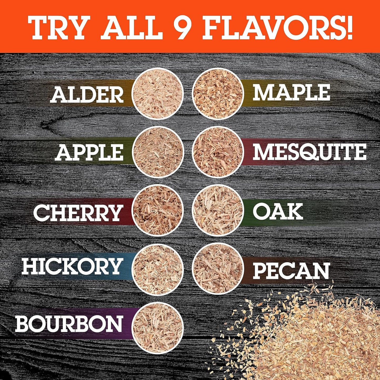 Camerons All Natural Extra Fine Cut BBQ Wood Chips - 2 Alder, 2 Cherry, 2 Oak, 2 Hickory (8 Pints, 0.473L ea)- Sawdust Shavings for Smoking Guns, Smokers, Smoke Boxes, Grill- Barbecue Variety Gift Set