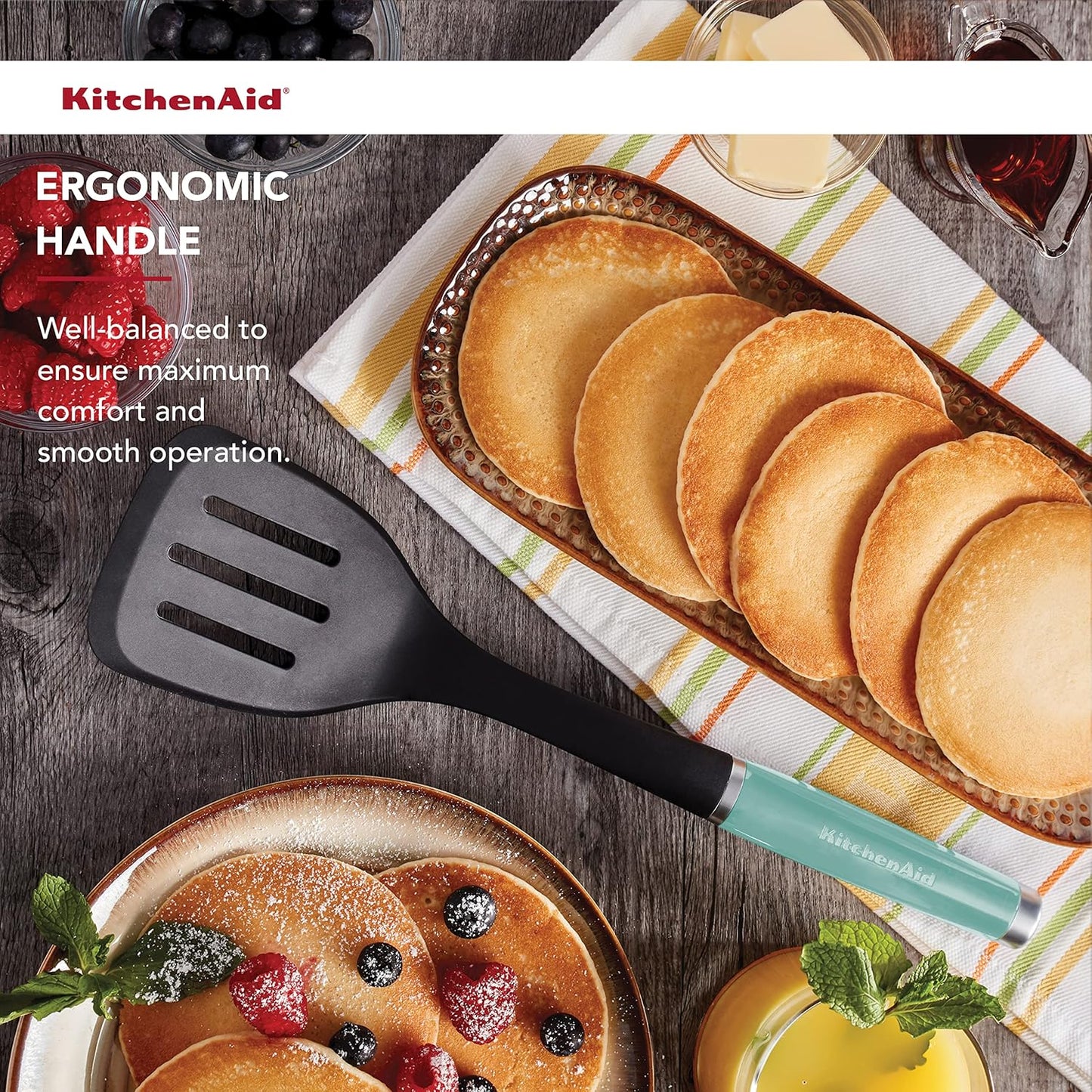 KitchenAid Classic Nylon Slotted Turner, 13.66-Inch, Aqua Sky (Pack of 12)