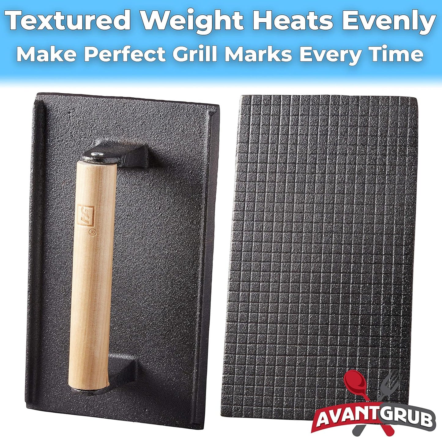 Pro Grade, Pre Seasoned Cast Iron Grill Weight 3Pk. Heavy Duty Steak and Burger Press with Wooden Handle for Grills, Griddles and Flattops. Perfect Gadget for Bacon, Paninis, Sandwiches and Vegetables